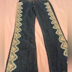 Boston Proper  Denim Flare Jeans with Lace and Rhinestone Embroidery Photo 3