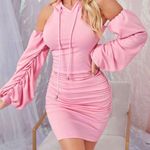 SheIn Pink Cut Out Shoulder Ruched Side Hoodie Dress Photo 0