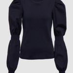 Veronica Beard Jeans fawn top blouse cotton blend puff smock sleeve rib black XL Photo 0