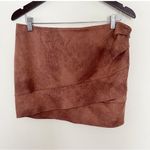 Free People  Brown Faux Suede Wrap Mini Skirt Size 8 Ruched Side Zipper Photo 0
