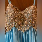 Sherri Hill embellished rhinestone bodice turquoise blue strapless gown Photo 8