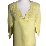 Malvin Hamburg Germany I Love Linen Yellow 3/4 Sleeve Embroidered Tunic Top Size M Photo 63