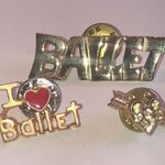 Lot of 3 Gold Tone Ballet I Love Ballet CZ Rhinestone Heart Pins Photo 0