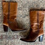 Vintage Tooled Leather Western Cowboy Stacked Heel Boots in Cognac Brown Photo 0