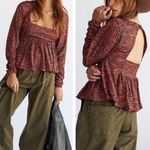 Free People Silent Rawr Brown Tiger Striped Open Back Peplum Top, size M Photo 3