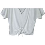 ZARA Textured Detail Keyhole Tie Front Short Sleeve V Neck Crop Top S White Photo 2