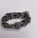 Chico's Chico’s Elsa Beaded Stretch Bracelet EUC Sz OS Braided Silver Black Tan White Photo 3