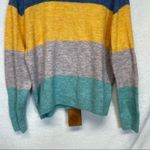 H&M Blue, Yellow, Gray & Green Colorblock Stripe Long Sleeve Sweater Size S Photo 2