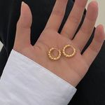 18K Gold Plated Twist Small Hoop Earrings for Women Photo 0