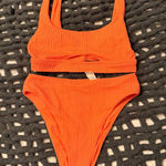Aerie  Bikini Set Coral Striped high waisted  Photo 0
