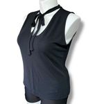 Apostrophe Vintage Womens Blouse Shirt Top Sleeveless Tie Collar Black Large Photo 4