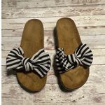 Qupid  Black White Striped Slip On Sandals Slides Size US 9.5 EU 40 Slide Bow Photo 1