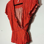 Free People Red Patterned Wrap Around Ruffle Blouse Shirt Size Large Photo 0