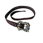 Leather Rock Elegant Brown Belt with Turquoise and Gold Accents Boho Size M Photo 1