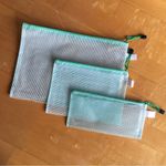 Set/3 Waterproof GREEN Document Zipper Travel Pouches, File Organizers, Clear Photo 1