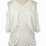 Mon Amie XL White Lace Cold Shoulder Boho Chic Dolman Batwing Sleeve Romantic Photo 0