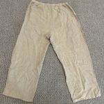 Heaven Pants Womens Medium 100% Linen Wide Leg Beige Pull On Cropped Ankle High Tan Photo 2