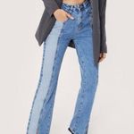 Nasty Gal High Waisted Two Tone Colour Block Split Hem Straight Jeans Photo 0