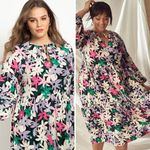 Eloquii NEW floral print long puff sleeve midi dress, 14 Photo 2