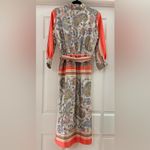 ZARA  Paisley Tapestry satin Collared Shirt Dress midi Scarf Print Belted Orange Photo 7