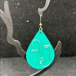 Teal Abstract Face Earrings Green Photo 1