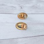 Vintage Clip On Earrings Oval Shaped Faux Pearl with Gold Tone Halo Photo 6