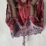 Handmade Sequin Beaded Festival Top Crochet Trim Sleeveless Tie Back Blouse Red Photo 8
