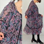 Vintage Union Made Pleated Midi Dress Size 4 Dark Floral Purple Fairy 70s 80s Photo 3