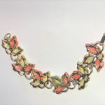 Vintage Gold Tone Green Melon Thermoset Floral Chunky Bracelet Photo 6