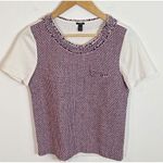 J.Crew  Tweed Front Tee Shirt Womens XS Cotton Silk Short Sleeve Ivory Pink Black Photo 0