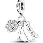 Love My Dog With Bone & Paw Charm Silver Photo 1