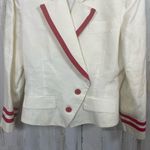 NIPON BOUTIQUE Blazer Size US 6 Cream Red Double Breasted Linen Trimmed Tailored Photo 4