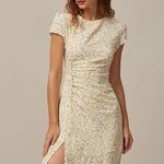 RIHOAS The Yellow Round Neck Floral Midi Dress 74 Orange Size M Photo 1