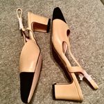 NWOB Carcuume Women's Slingback Heels, Two Tone Sexy Casual Low Chunky Heels. Tan Size 9 Photo 3