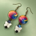 Colorful Tie Dye Shell Spiral Hippie Earrings Blue Photo 1