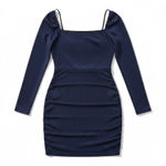 Princess Polly Navy Sparkle Long Sleeve Ruched Bodycon Mini Dress US 6 Photo 0