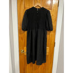 Ganni Black Smock Bodice Puff Sleeve Midi Dress Size 36 US 4 Photo 4