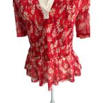 Maeve Red Floral Collared Smocked Blouse Size Medium Photo 4