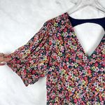 Boutique MSK Floral Print V-Neck Open Back Chiffon Puff Sleeve Dress Colorful 70s Plus XL Photo 4