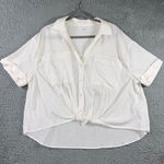 Jane + Delancey Button Up Shirt Women XL Textured Relaxed Fit Tie‎ Front Top White Photo 0