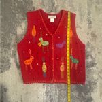 Susan Bristol Vintage  Red Knit Vest with Colorful Animal Embroidery Photo 6