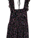 ZARA  Square Neck Floral Mini Dress Sz S Black Purple Milk Maid Coquette Ruffle Photo 0