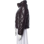 Milly Burgundy Faux Leather Quilted Puffer Jacket Stand Collar Full Zip Photo 2