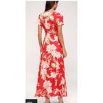 Lulus Dress Womens Small Red Heart of Marigold Red Tropical Print Wrap Maxi Photo 2