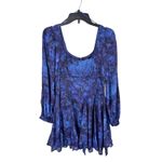 AQUA  Women's Blue Floral Square Neck Long Sleeve Mini‎ Dress Photo 6
