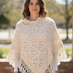 Helen Dolinick cottagecore Cream & white crochet #fringe poncho #handmade a41 Size XS Photo 0