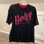 Harley Davidson  Motorcycles Vintage Fresno Hot Pink and Black Womens Ringer tee Photo 0