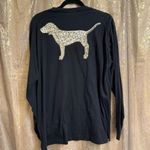 PINK - Victoria's Secret  Black Silver Dog Sequin Bling Campus Top Large Photo 1