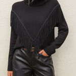 Chelsea & Theodore Black Fringe Boho Western Edy Goth Turtleneck Sweater Size L Size L Photo 0