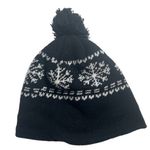 Black Knit Winter Hat With Snowflake Design & Pom Fleece Lined One Size Fits All Photo 2